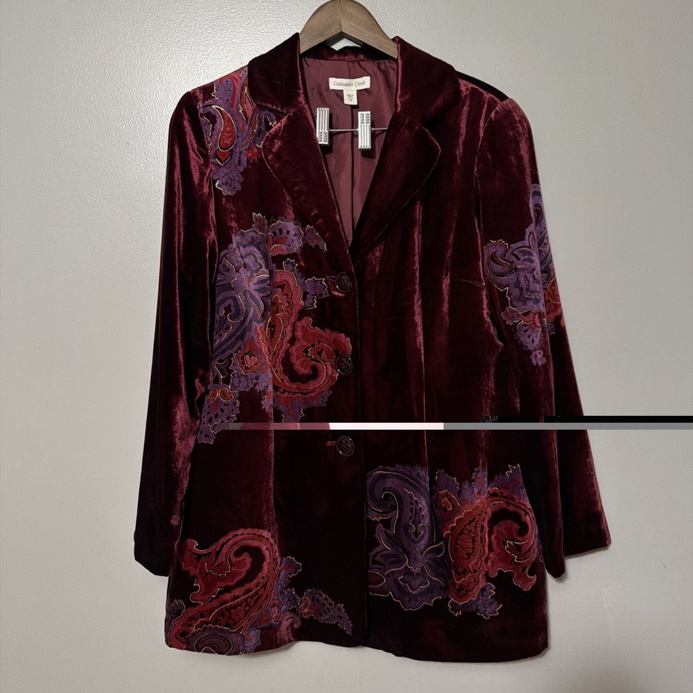 Coldwater Creek Velvet Blazer Jacket Womens Size 16 Red Paisley Whimsigoth Witch
